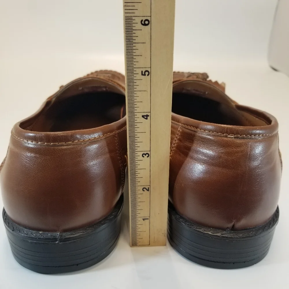 Deer Stags Herman Men Sz 10.5W Cognac Faux Leather Loafer Kiltie Tassels Slip On